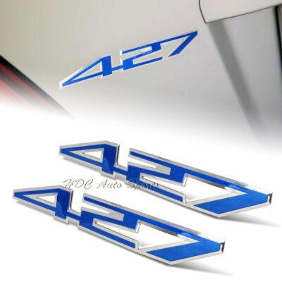 2 x 427 Bumper/Trunk/Engine/Hood Blue Aluminum Sticker Decal Emblem Badge Z06 C6