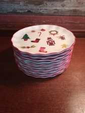 Christmas Holiday Themed 8" Ceramic Plates, Collector (Avon 2017)  ~ Set of 10
