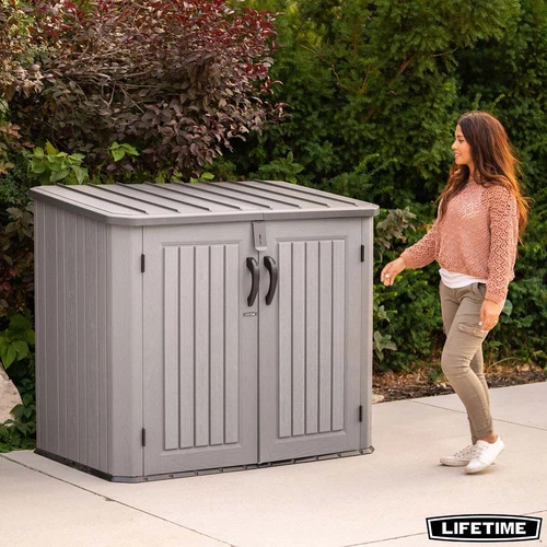 Double Wheelie Bin Storage Plastic Shed Garden Tool Outdoor Box Heavy Duty