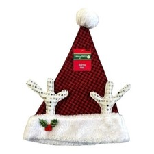 Santa Hat Pompon Christmas Hat 17" Red Black White Polyester Adults Kids NWT