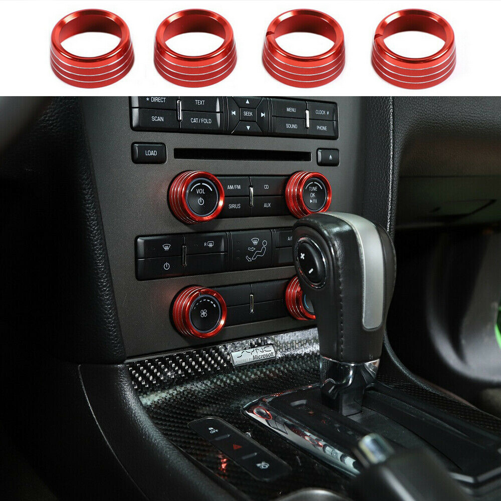 4X Red Air Conditioner Switch Knob Trim Ring for Ford Mustang 11-14 Accessories