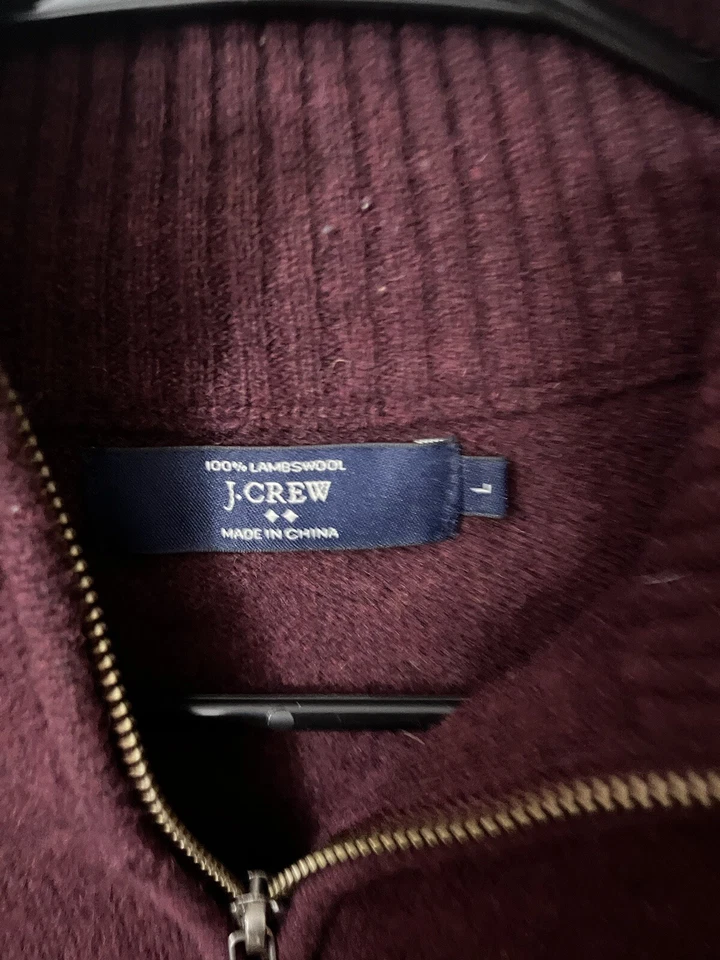 J Crew 100% Lambs Wool 1/2 Zip Sweater Men's Large Maroon Leather Pull 13956 - Image 3 of 4