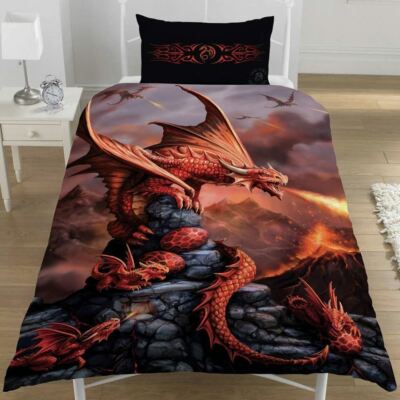 Feuer Drachen Rot Einzelbettbezug Set 2-IN-1 Design Anne Stokes Kinder Bett