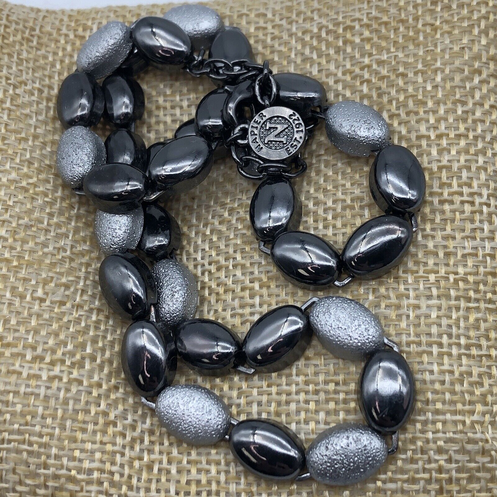 Vintage Napier signed necklace gray & black oval … - image 3
