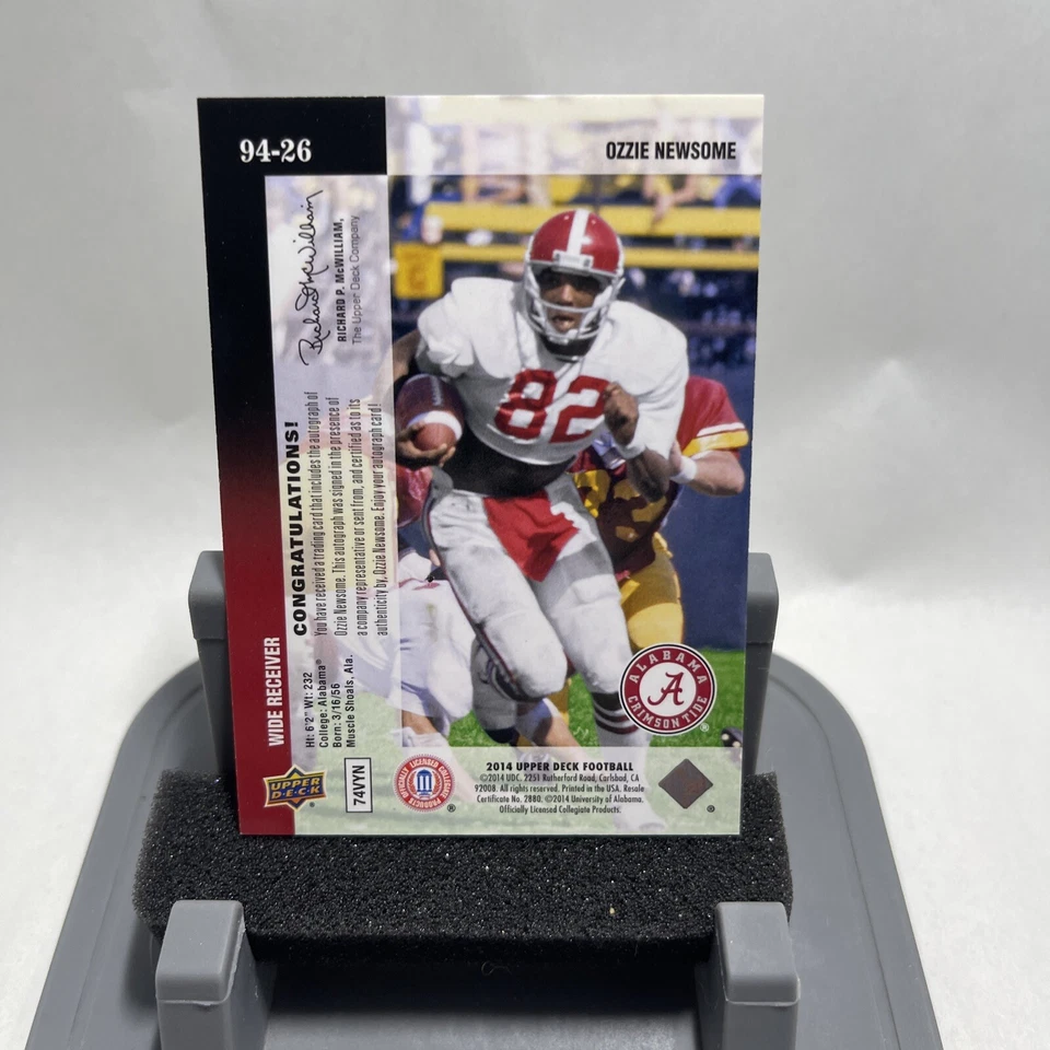 2014 Upper Deck Tribute Card #94-26 Ozzie Newsome auto HOF Alabama Crimson Tide - Image 2 of 4
