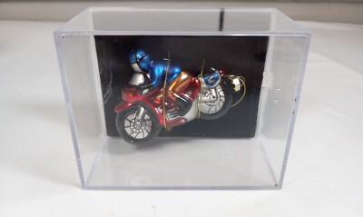 Far East Brokers Hand Painted Glass Motorcycle Racer Christmas Ornament w Case