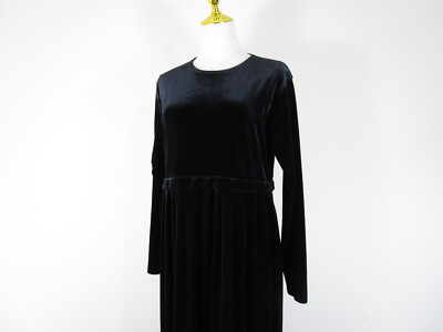 Vintage Womens Modest Solid black Velvet Long Sleeve Full Length Maxi Dress  M | eBay