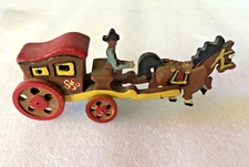 Vtg Miniature Hand Painted Wood Cart With Horse + Driver Made in Japan Folk Art