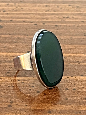 Vintage Niels Erik From Denmark Sterling Silver Green Agate Cabochon Ring sz 6