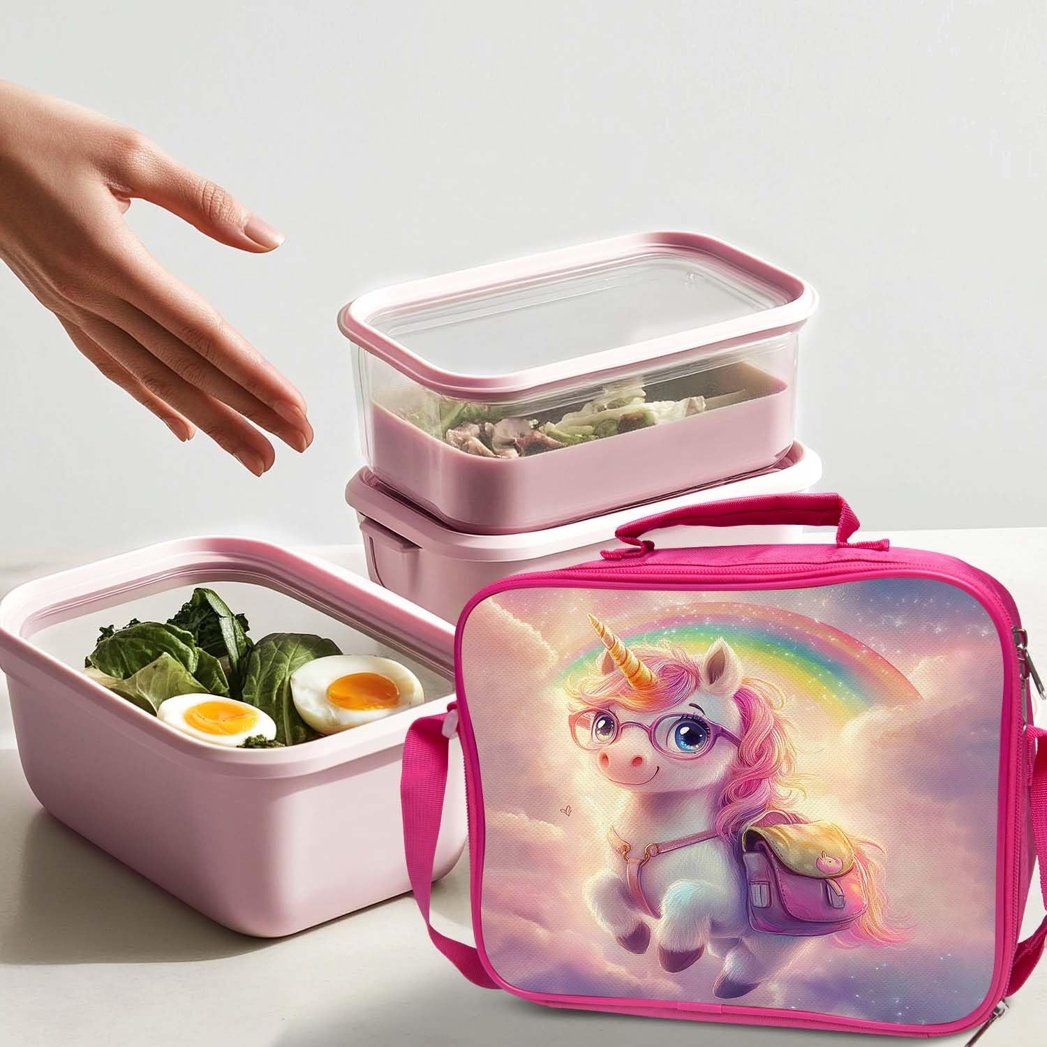 Cute Unicorn Pink Backpack 3PCS 16" Preschool Elementary Schoolbag with Lunch...