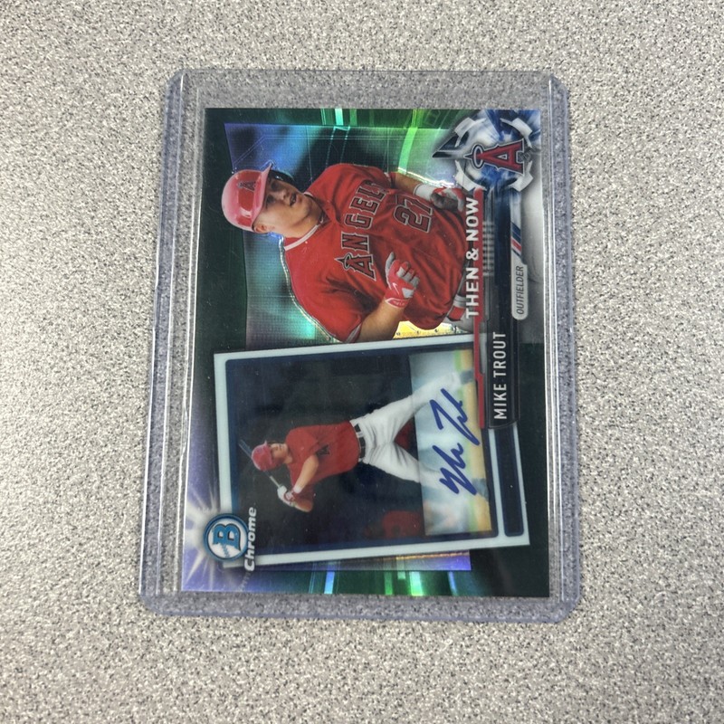 2017 Topps Chrome - Bowman Then and Now Mike Trout #BTN-20 Green Refractor /99
