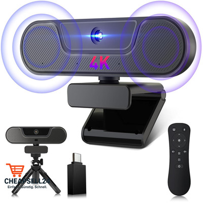 4K Webcam mit Fernbedienung und Mikrofon, 112 Sichtfeld, Plug