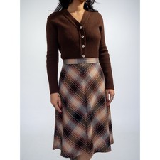 Vintage 70s College Town Plaid Midi Skirt in Brown