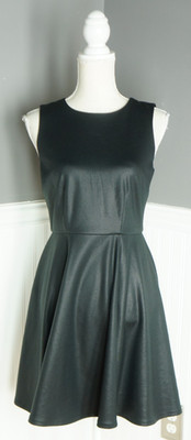JLO Jennifer Lopez Women's Dress Size 6 Black Fit & Flare Faux Leather Mesh