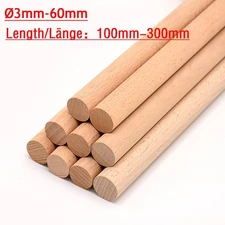 Wooden Dowel Rod 3mm 4mm 5mm 6mm 8mm - 60mm Diameters x 100mm 200mm 300mm Length