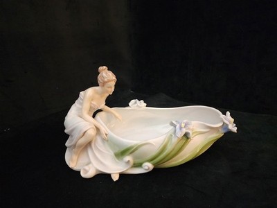Vintage Maiden by a pond with Irises Porcelain Figurine - Unicorn Studios