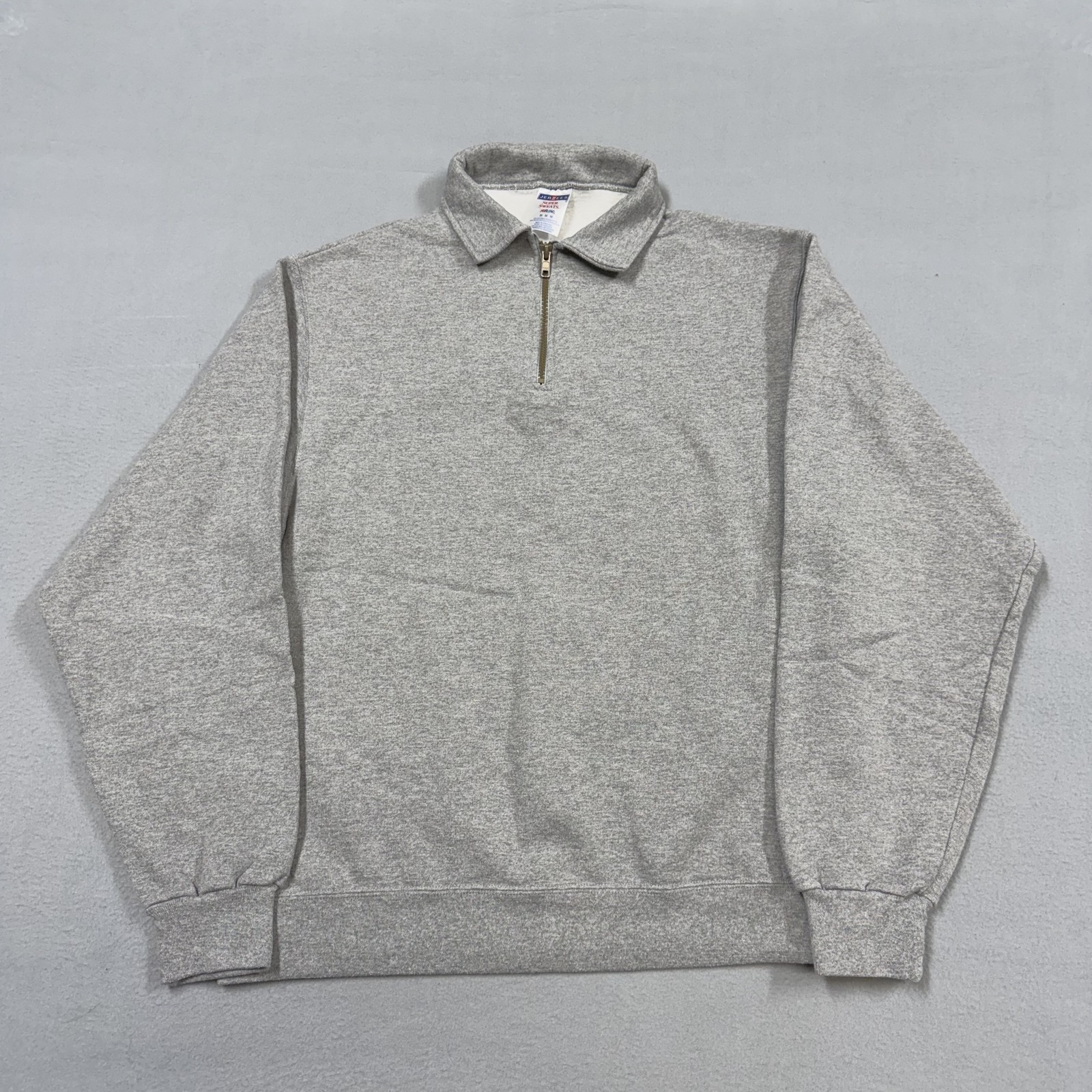 Jerzees Sweatshirt Mens Medium Gray 1/4 Zip Mock Neck Pullover Fleece Solid