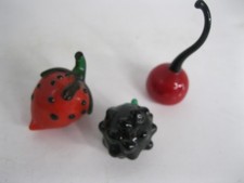 Mini Murano Style Art Glass Hand-Blown Fruit Lot of 3 Vintage Berry Cherry 1"