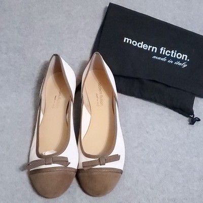 MODERN FICTION WOMENS FLAT EU-40 9-9.5 NUBUCK WHITE/BROWN CAP TOE W/ BOW FLAT
