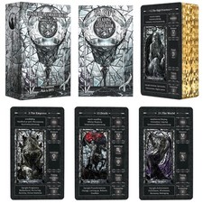 Black Tarot Cards for Beginners with Guidebook, 78 Cards, Gold Edges