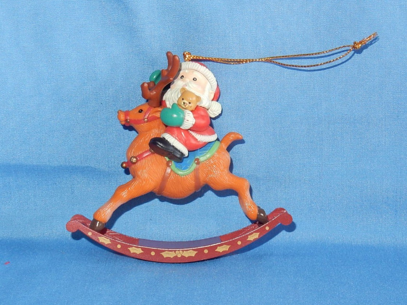 Lustre Fame 1996 Santa Claus on Rocking Reindeer Christmas Ornament
