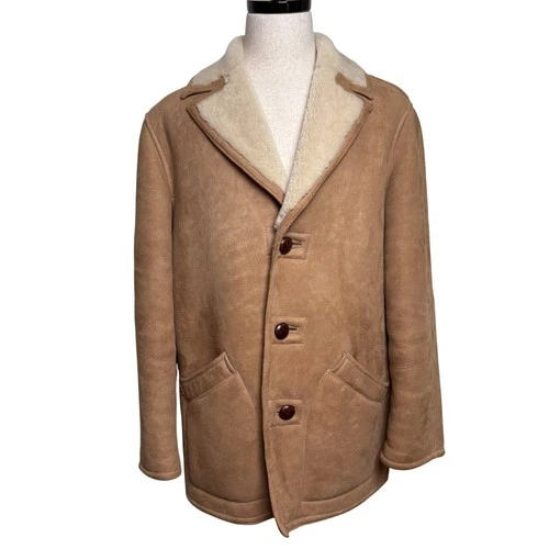 Vintage 70s Norm Thompson Mens 40 Shearling Sheepskin Coat Tan Suede Jacket video thumbnail