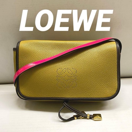 LOEWE Y2K Anagram Shoulder Bag Leather Brown Pink Vintage Auth From Japan
