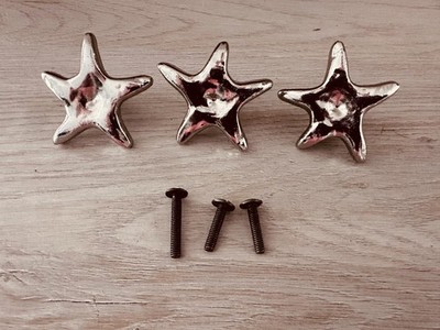Starfish Chrome (Silver) Cabinet Knobs I (3) Three Count I Approx:  2'' x 2''
