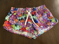 OP Ocean Pacific Tropical Swim Cover Up Shorts Juniors M Floral Beach Drawstring