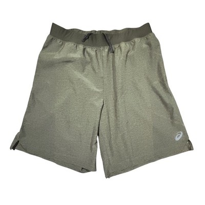 Asics Running Shorts L Mens Olive Green Jogging Athletic Gym Workout 7'' Inseam