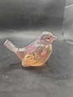 Vintage Fenton Art Glass Pink Iridescent Hand Painted Bird Signed By Artist
