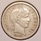 1908-O BARBER DIME -- sharp Very Fine (VF)