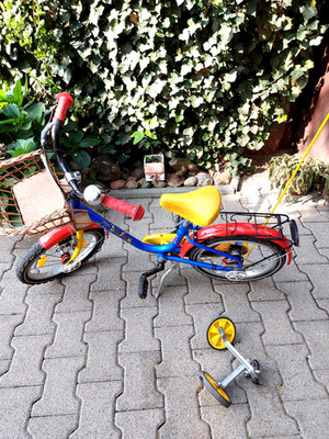 Kinderfahrrad 16 '' Delphin mit Puppenkörbchen und Stützrädern