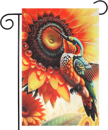 Spring Summer Garden Flag 12x18 Inch Vertical Double Sided, Sunflower Hummingbir