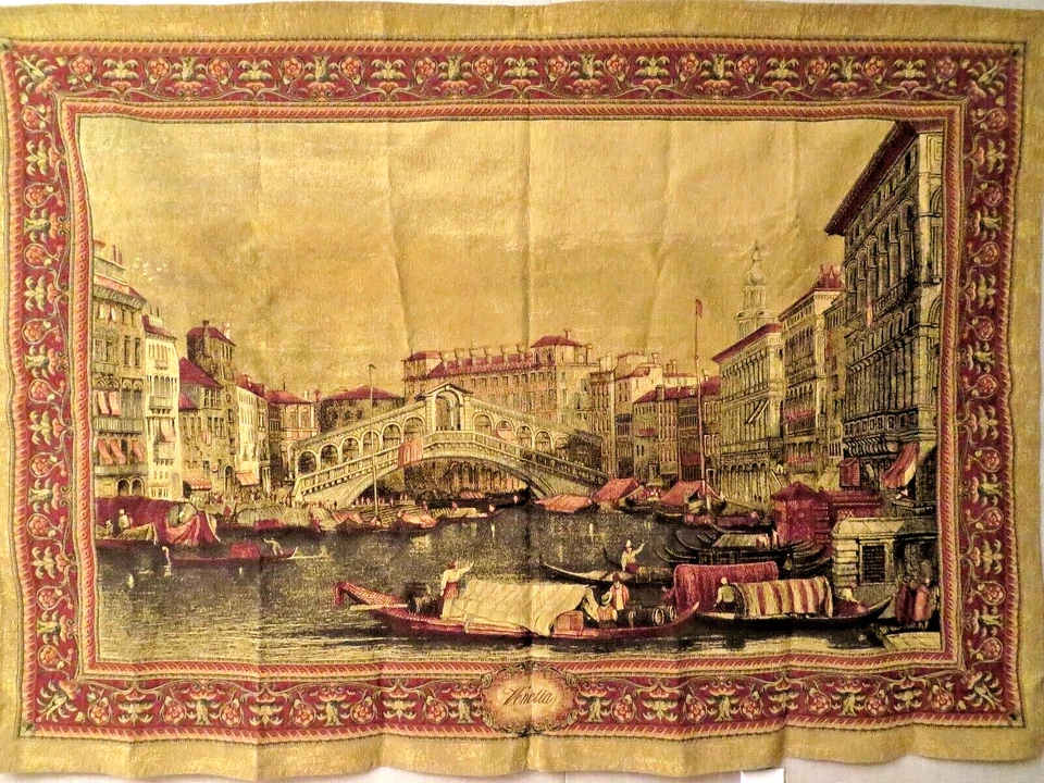 Venice Rialto Belgian Woven Chenille Landscape Tapestry Wall Hanging 54 x 72 Lar - Image 2 of 4