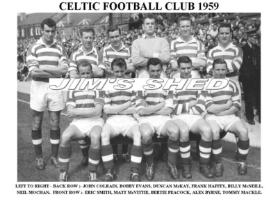 GLASGOW CELTIC F.C. TEAM PRINT 1959 (McNEILL / HAFFEY / EVANS / PEACOCK)