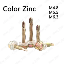Color Zinc Steel Hex Head Self-Drilling Screws Tek M4.8 M5.5 M6.3