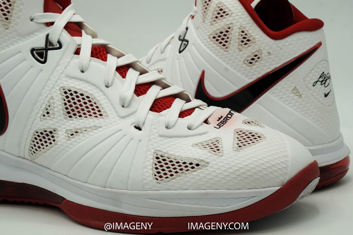 NIKE LEBRON 8 P.S. USED SIZE 12 HOME WHITE BLACK SPORT RED  display picture 3
