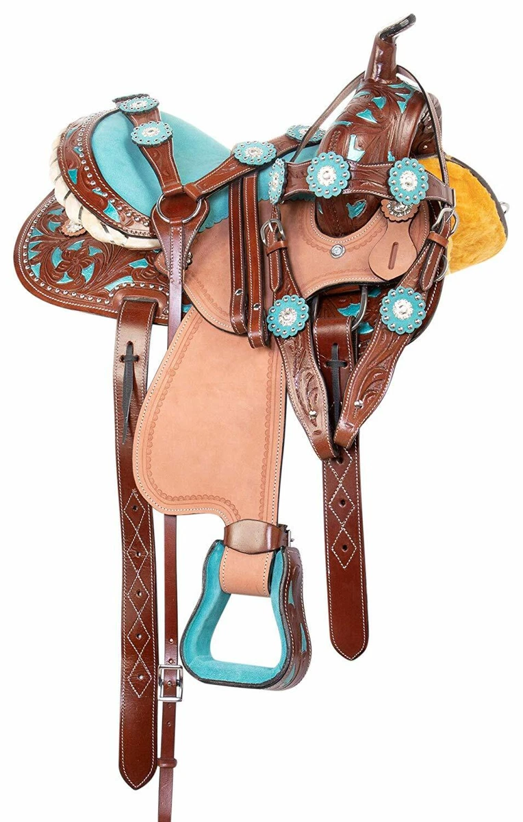 Leather Western Barrel Racing Horse Saddle Premium Quality Tack Set Size 14