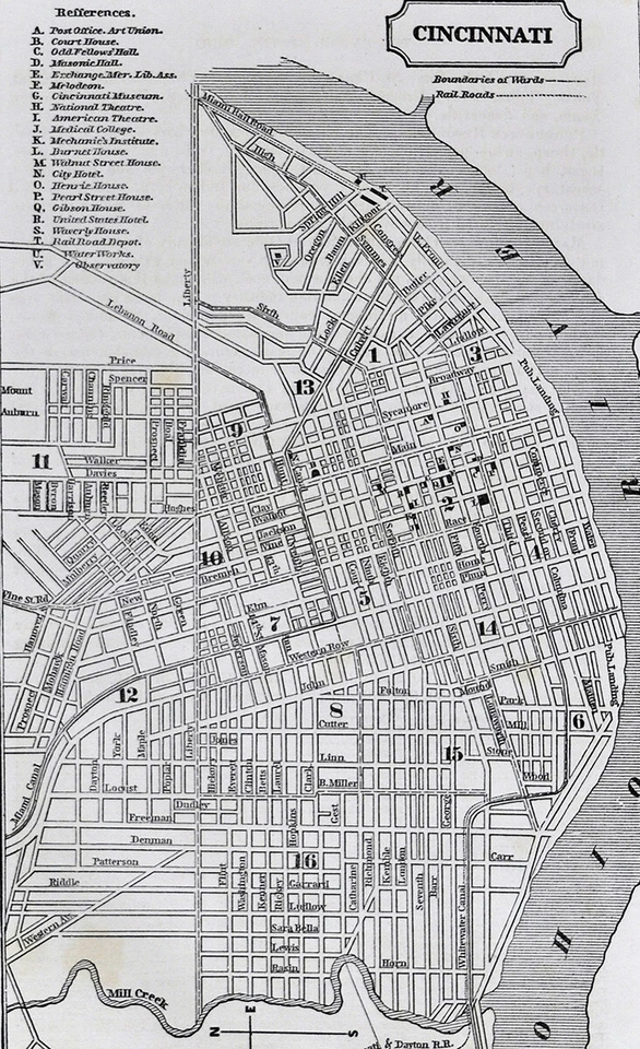 Mapa Charles Savage 1855 Cincinnati Ohio River Downtown Landmarks OH antiguo Foto 2 de 2
