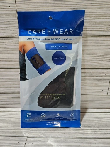 Care + Wear Ultra-Soft Antimicrobial PICC Line Cover Fits 9"-11" Bicep Black