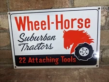 VINTAGE WHEEL HORSE SUBURBAN TRACTORS PORCELAIN HEAVY METAL SIGN 12" X 8"