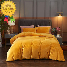 Velvet Duvet Cover Set - Queen Size, Gold Velvet Comforter, 3 Pcs Ultra Soft, Br