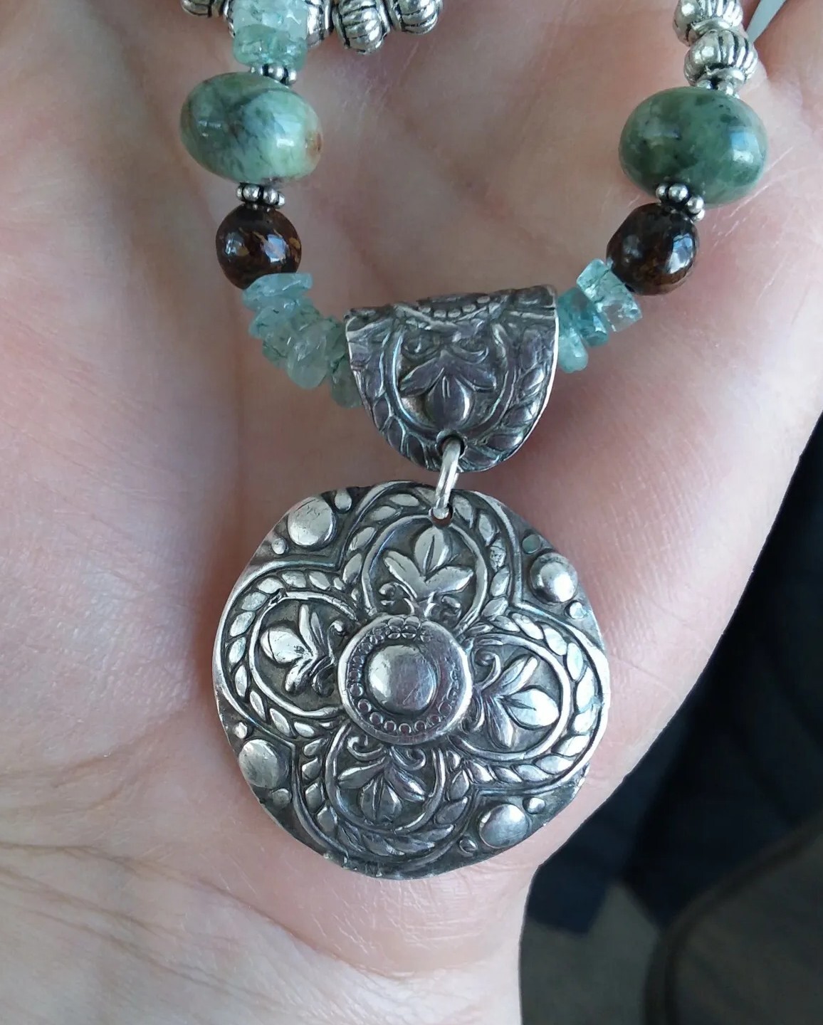 Fine Artisan Silver Gemstone Statement Necklace &… - image 1