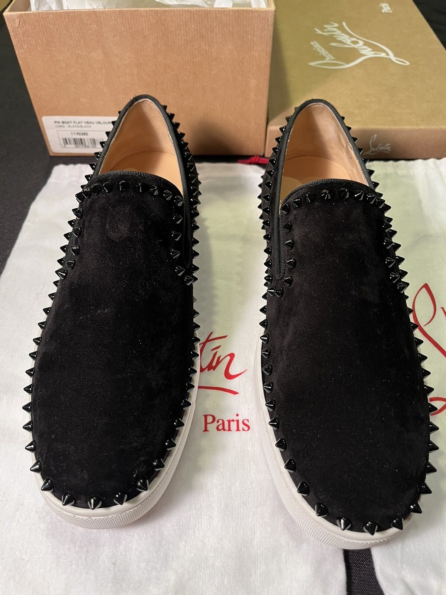 CHRISTIAN LOUBOUTIN PIK BOAT FLAT VELOUR GG SHOES SIZE 43 10 CHRISTIAN LOUBOUTIN PIK BOAT FLAT VELOUR GG SHOES SIZE 43 10