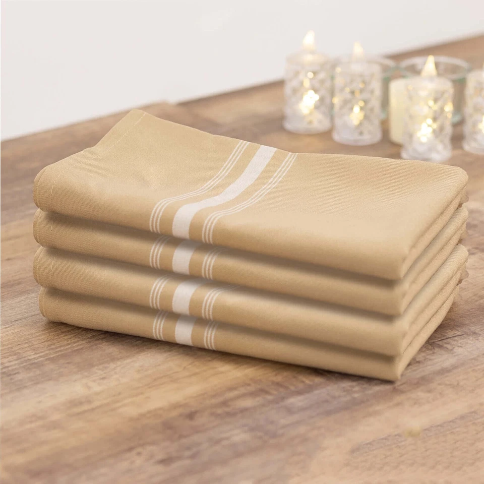 10 pcs Champagne White Polyester 18x22" TABLE NAPKINS Stripes Wedding Party - Image 2 of 4