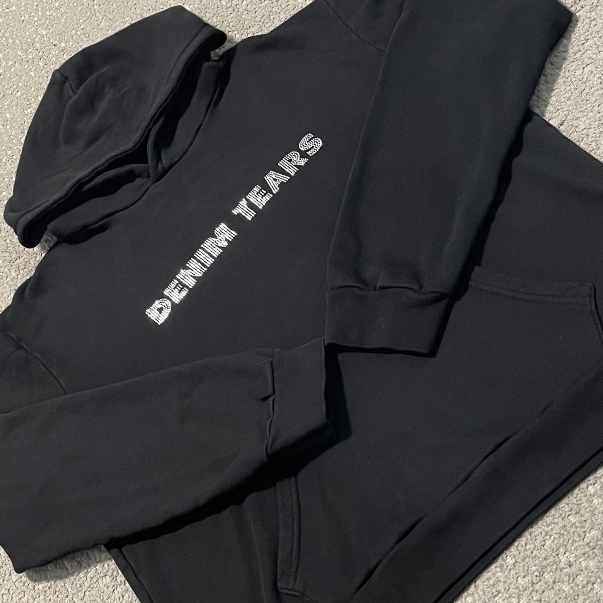 Denim Tears Hoodie Mens XL Black Bust Down Tears Rhinestone