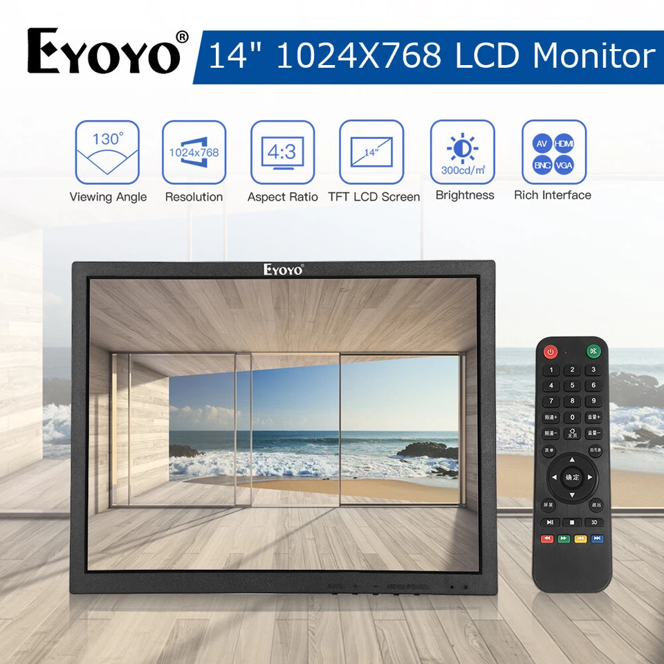 14" 1024x768 LCD TFT HDMI Monitor VGA BNC AV USB Input Gaming Display For PC DVD - Image 3 of 4