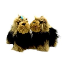 Unbranded Brown and Tan Pair Of Fluffy Yorkie Plush Dogs With Bows in Fur