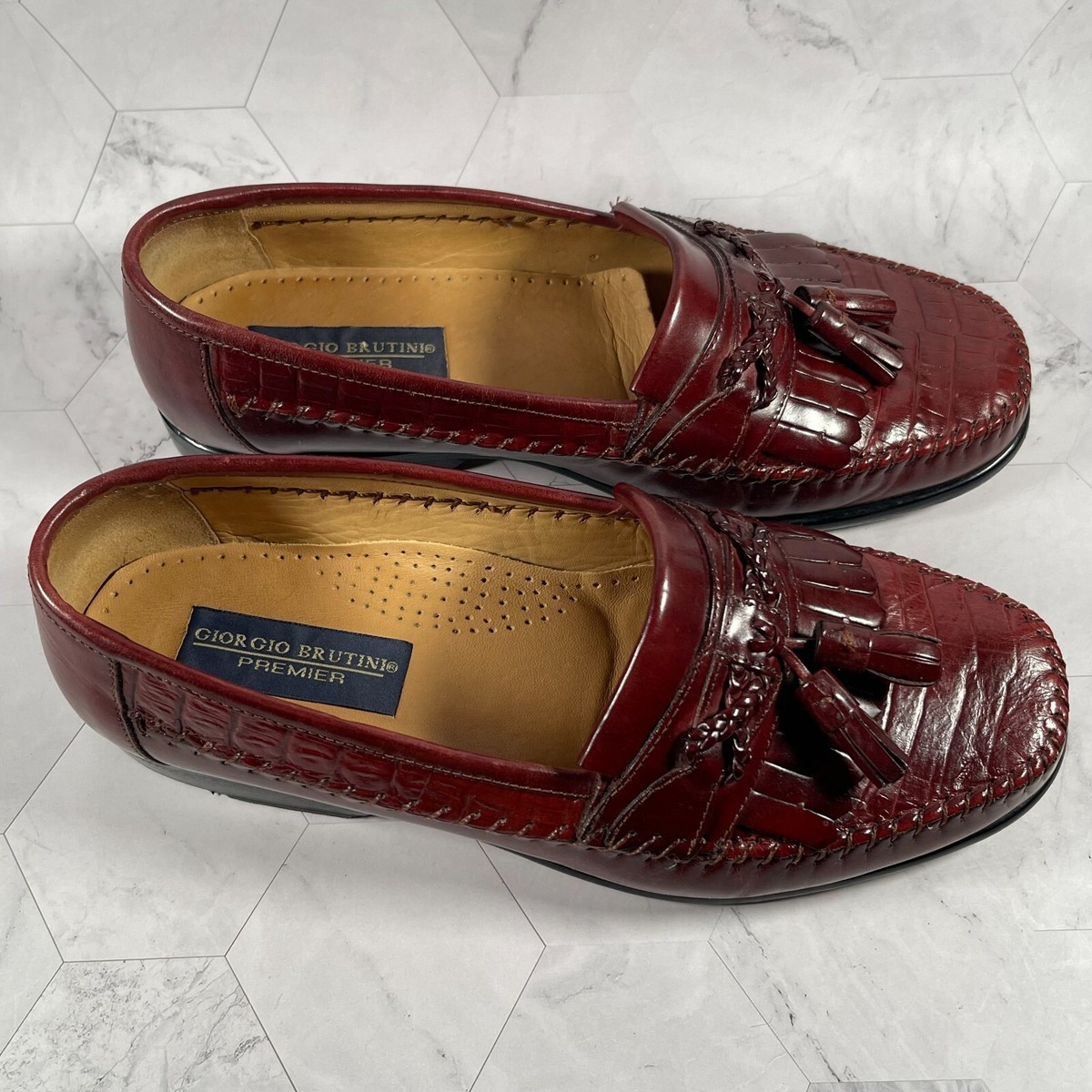 Giorgio Brutini Maroon crocodile Tassel Loafers Giorgio Brutini Redish Brown Leather Croc Embossed Tassel  main image 3